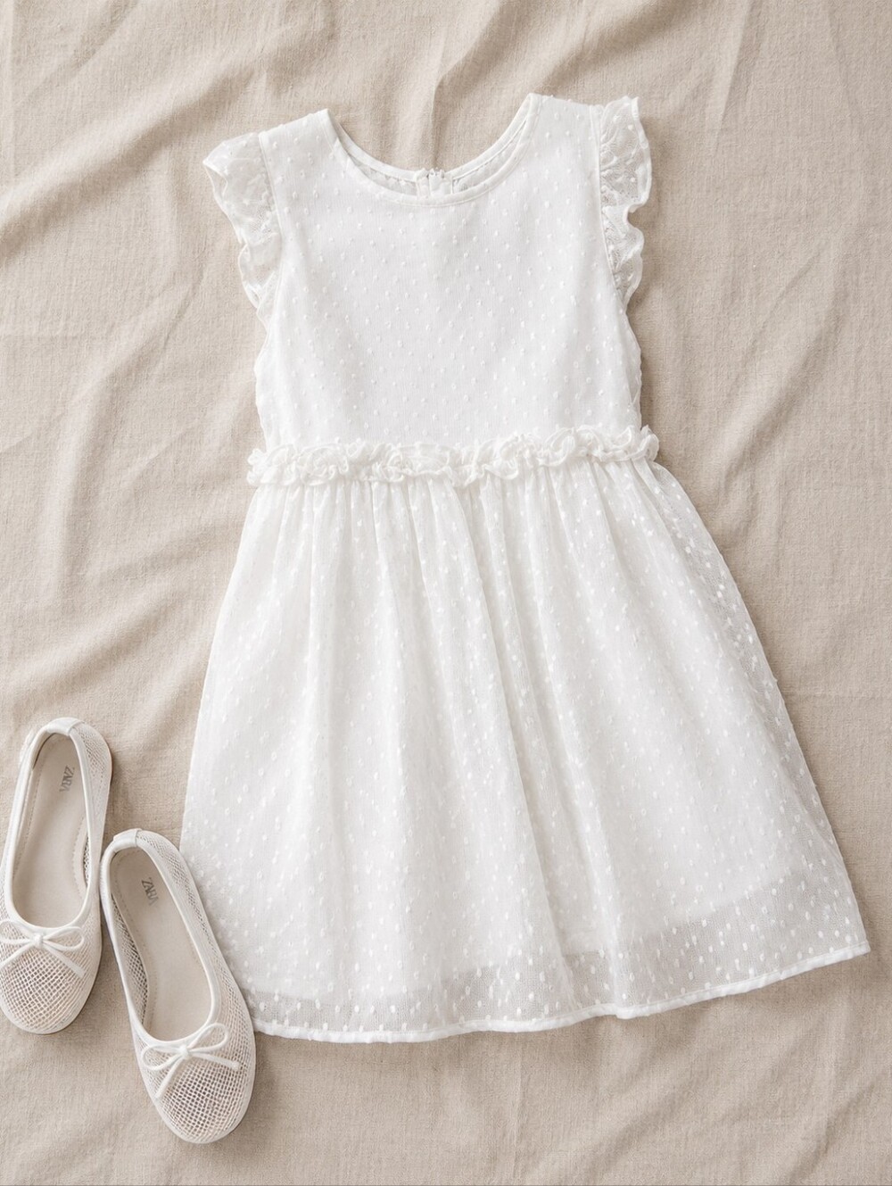 🩵 ANDRÉE BY UNIT White Swiss Dot Ruffle Dress